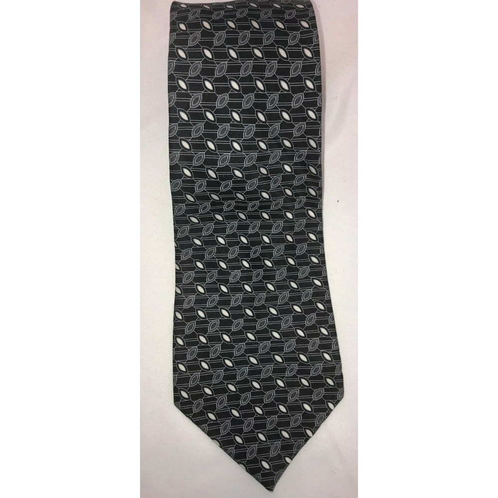 NOS Prescot Bay Black & White Oval Foulard Pattern Silk Neck Tie 60" long‎
